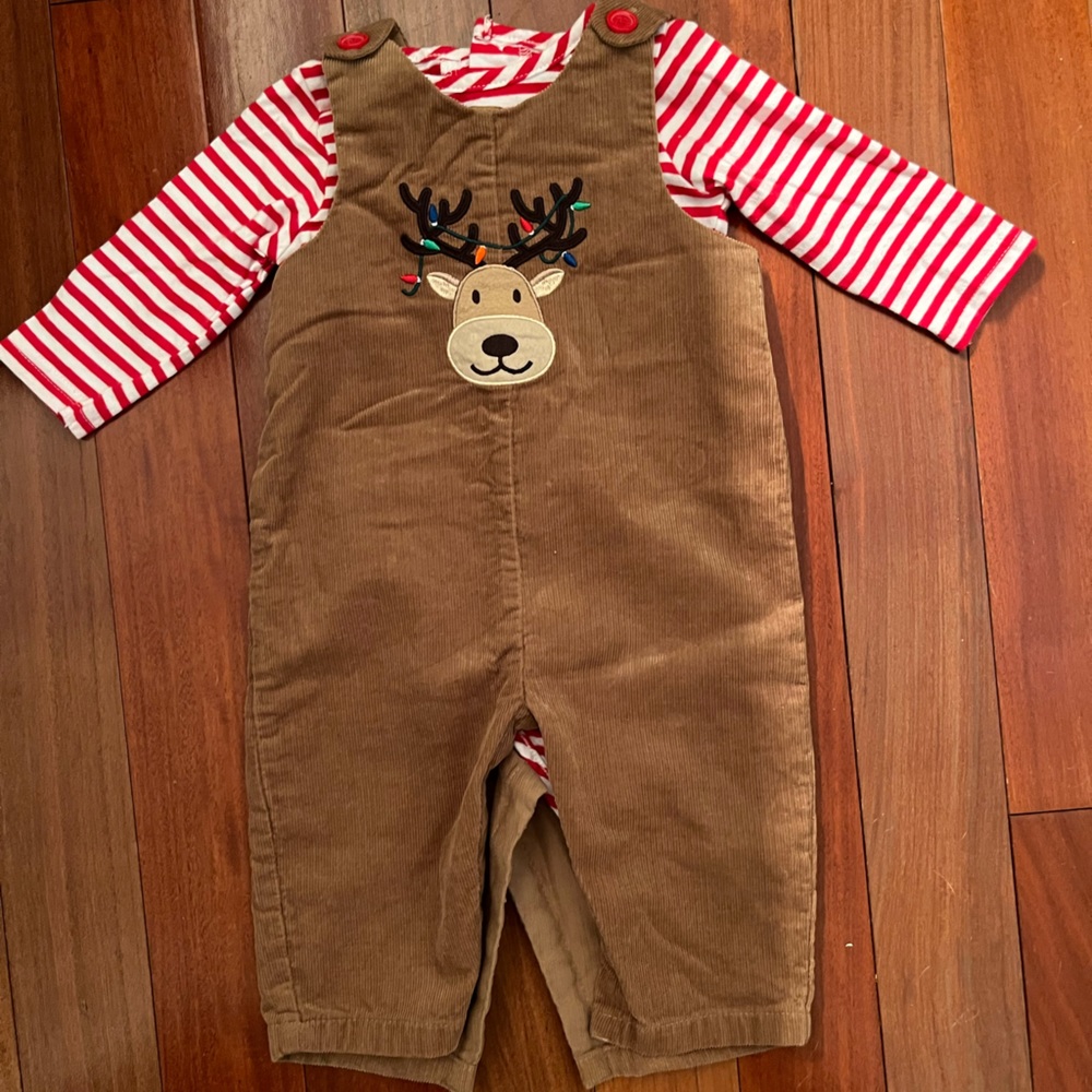 Good Lad Christmas set. 6/9m. Overall and long sleeve onsie worn once.